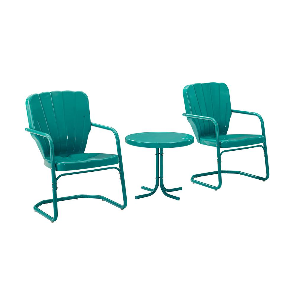 Ridgeland 3Pc Outdoor Metal Armchair Set Turquoise - Side Table & 2 Chairs