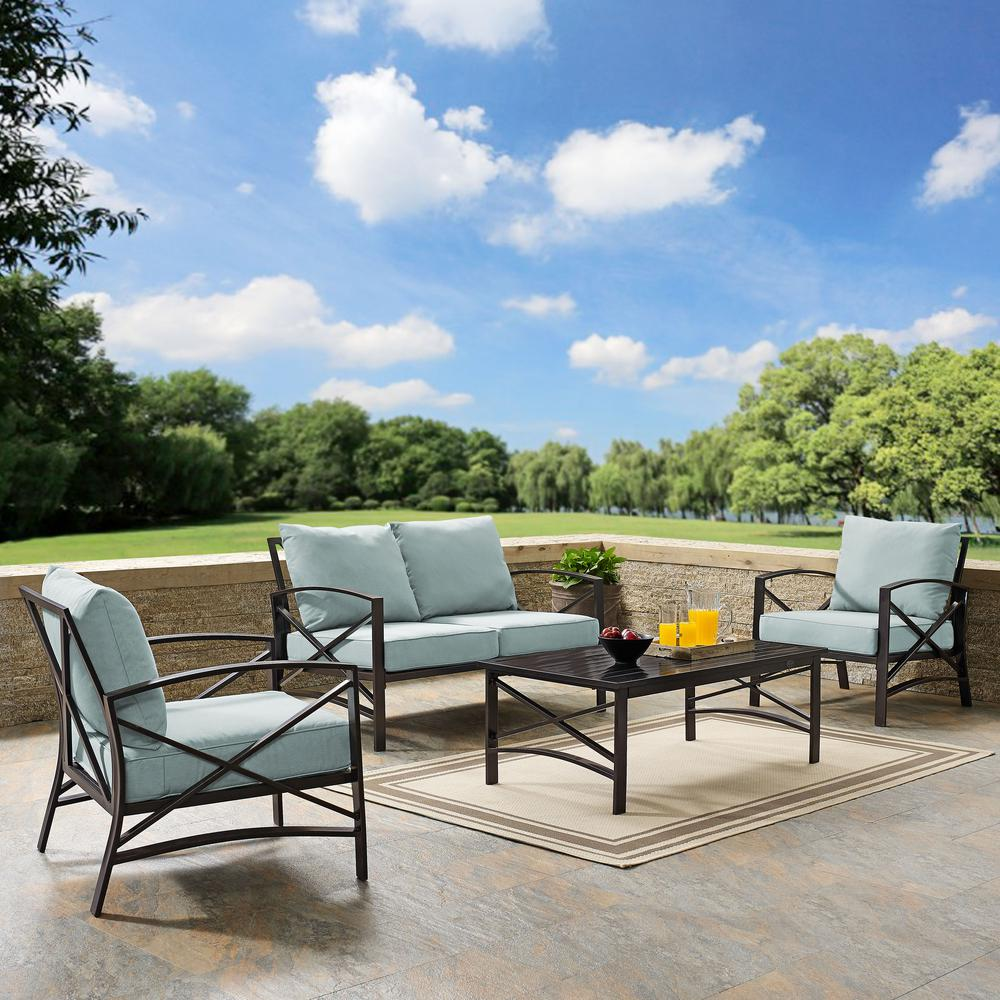 Kaplan 4Pc Outdoor Metal Conversation Set Mist/Oil Rubbed Bronze - Loveseat, Coffee Table, & Two Chairs