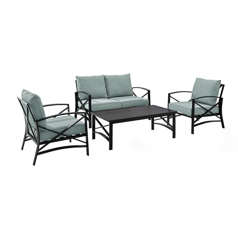 Kaplan 4Pc Outdoor Metal Conversation Set Mist/Oil Rubbed Bronze - Loveseat, Coffee Table, & Two Chairs