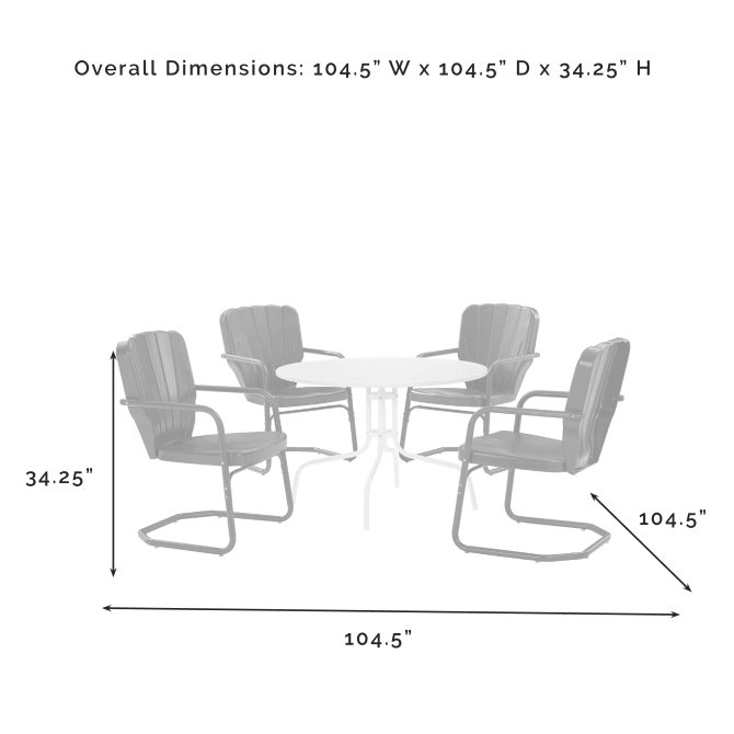 Ridgeland 5Pc Outdoor Metal Dining Set Bright Red Gloss/White Satin - Dining Table & 4 Chairs