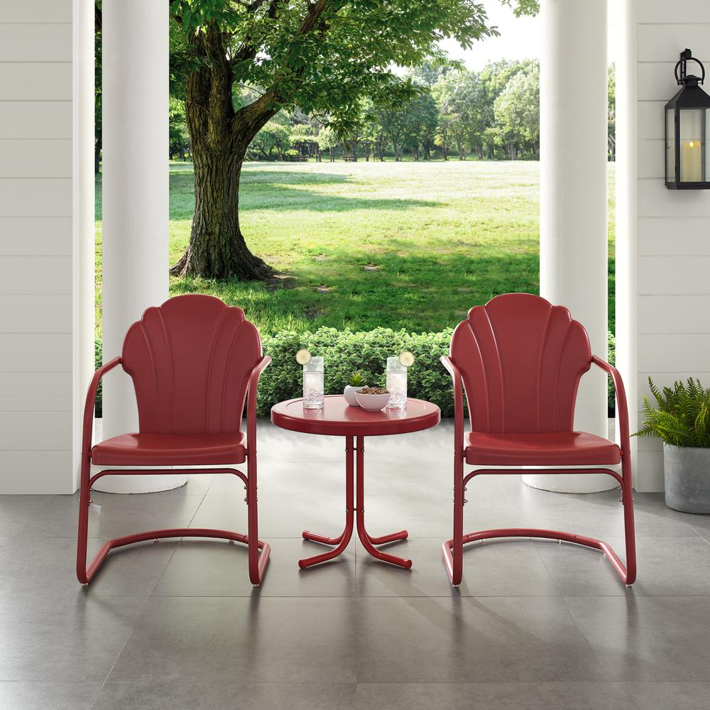 Tulip 3Pc Outdoor Metal Armchair Set Red - Side Table & 2 Chairs