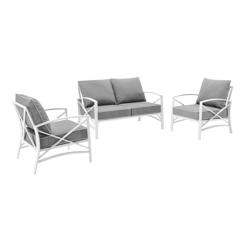 Kaplan 3Pc Outdoor Metal Conversation Set Gray/White - Loveseat & 2 Chairs