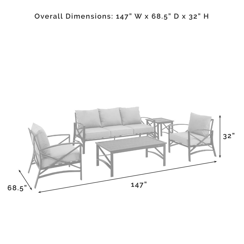 Kaplan 5Pc Outdoor Metal Sofa Set Mist/Oil Rubbed Bronze - Sofa, Coffee Table, Side Table, & 2 Arm Chairs