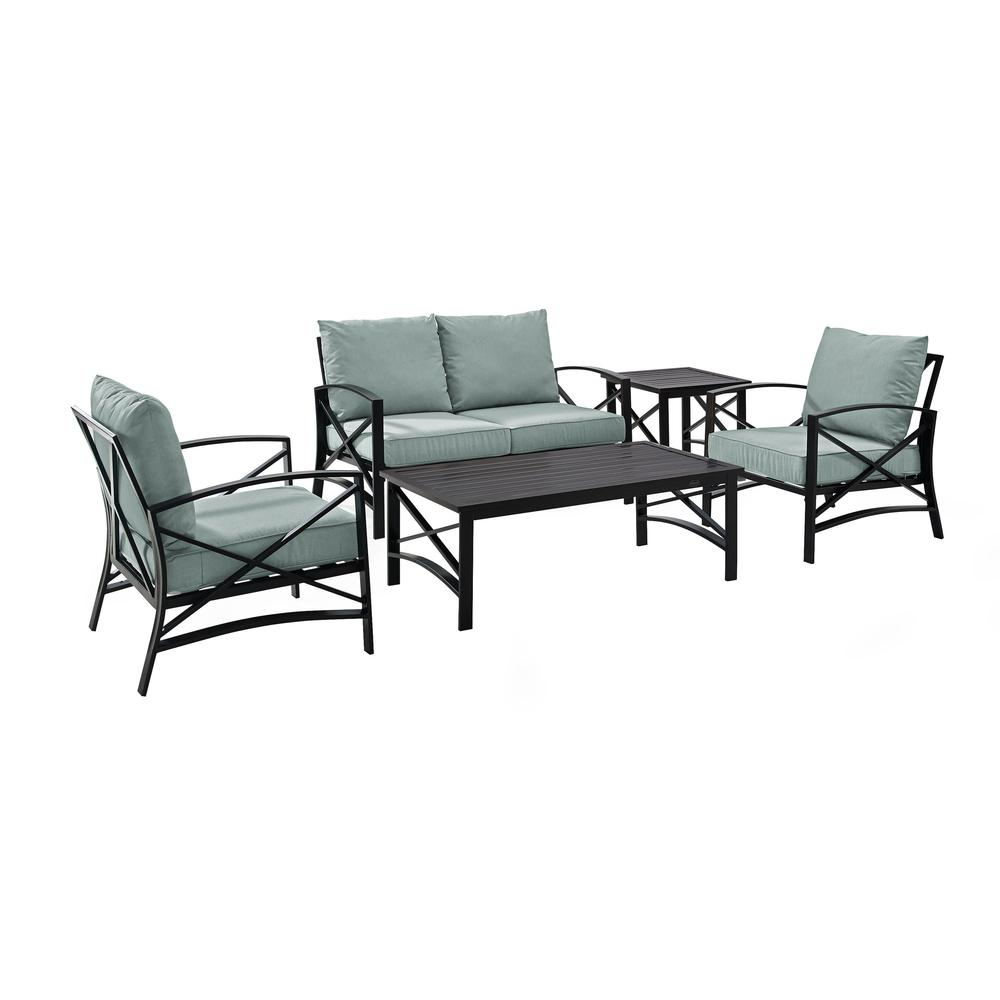 Kaplan 5Pc Outdoor Metal Conversation Set Mist/Oil Rubbed Bronze - Loveseat, Coffee Table, Side Table, & 2 Armchairs