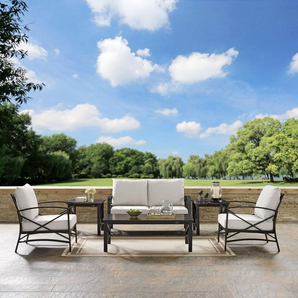 Kaplan 6Pc Outdoor Metal Conversation Set Oatmeal/Oil Rubbed Bronze - Loveseat, Coffee Table, 2 Armchairs, & 2 Side Tables