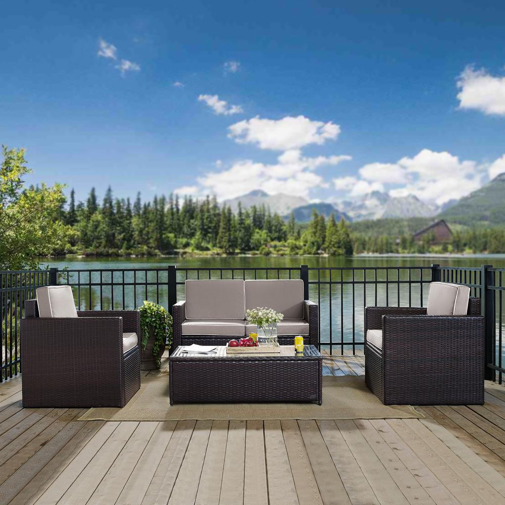 Palm Harbor 4Pc Outdoor Wicker Conversation Set Gray/Brown - Loveseat, Coffee Table, & 2 Chairs