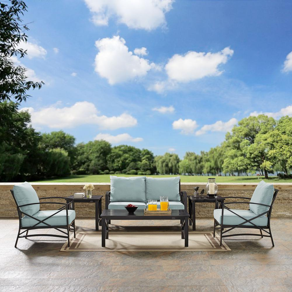 Kaplan 6Pc Outdoor Metal Conversation Set Mist/Oil Rubbed Bronze - Loveseat, Coffee Table, 2 Armchairs, & 2 Side Tables