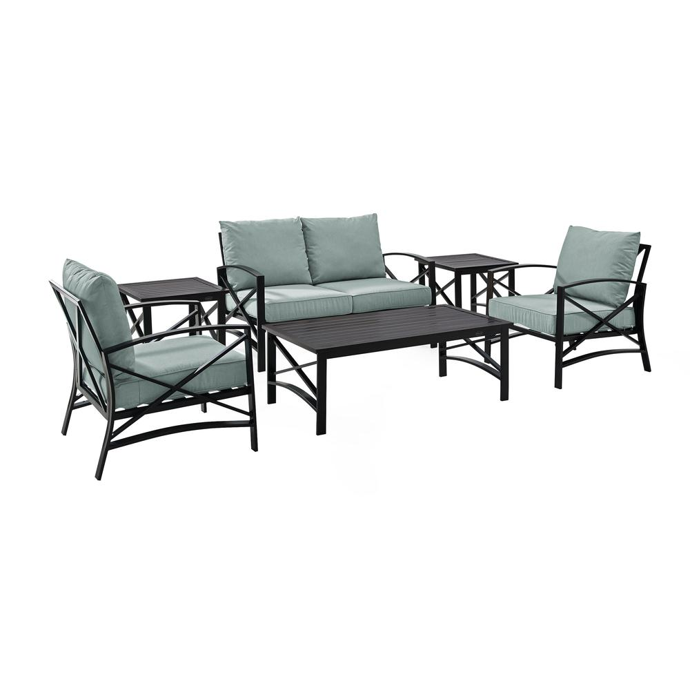 Kaplan 6Pc Outdoor Metal Conversation Set Mist/Oil Rubbed Bronze - Loveseat, Coffee Table, 2 Armchairs, & 2 Side Tables