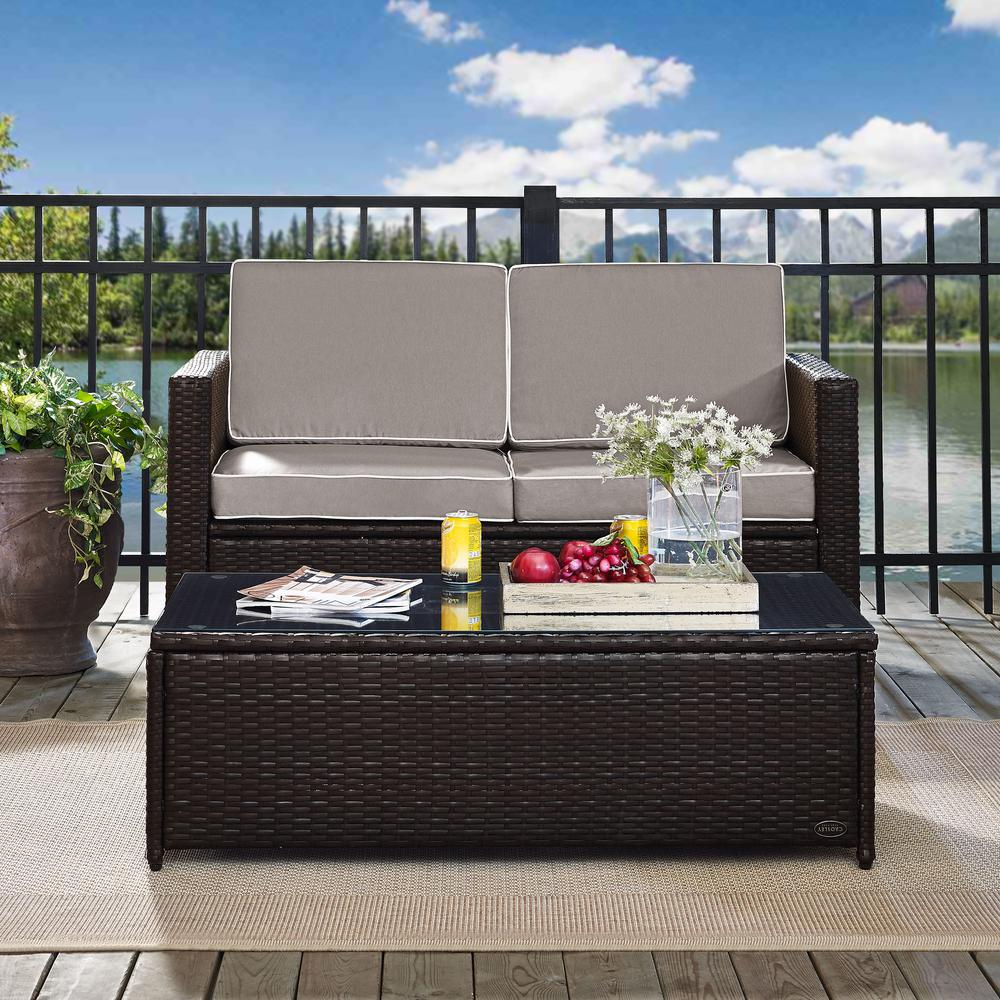 Palm Harbor 2Pc Outdoor Wicker Conversation Set Gray/Brown - Loveseat & Coffee Table