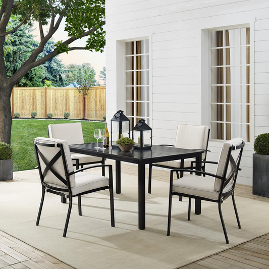 Kaplan 5Pc Outdoor Metal Dining Set Oatmeal/Oil Rubbed Bronze - Table & 4 Chairs