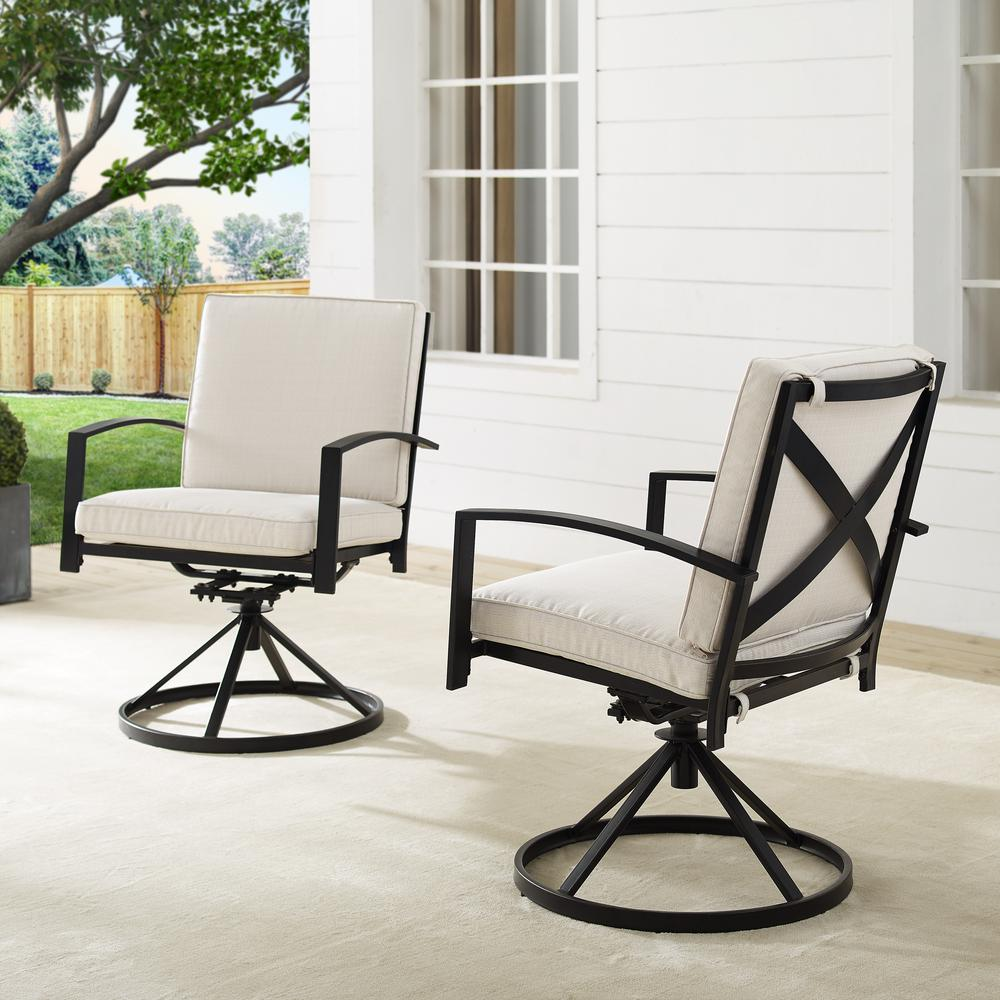 Kaplan 2Pc Outdoor Metal Dining Swivel Chair Set Oatmeal/Oil Rubbed Bronze - 2 Swivel Chairs