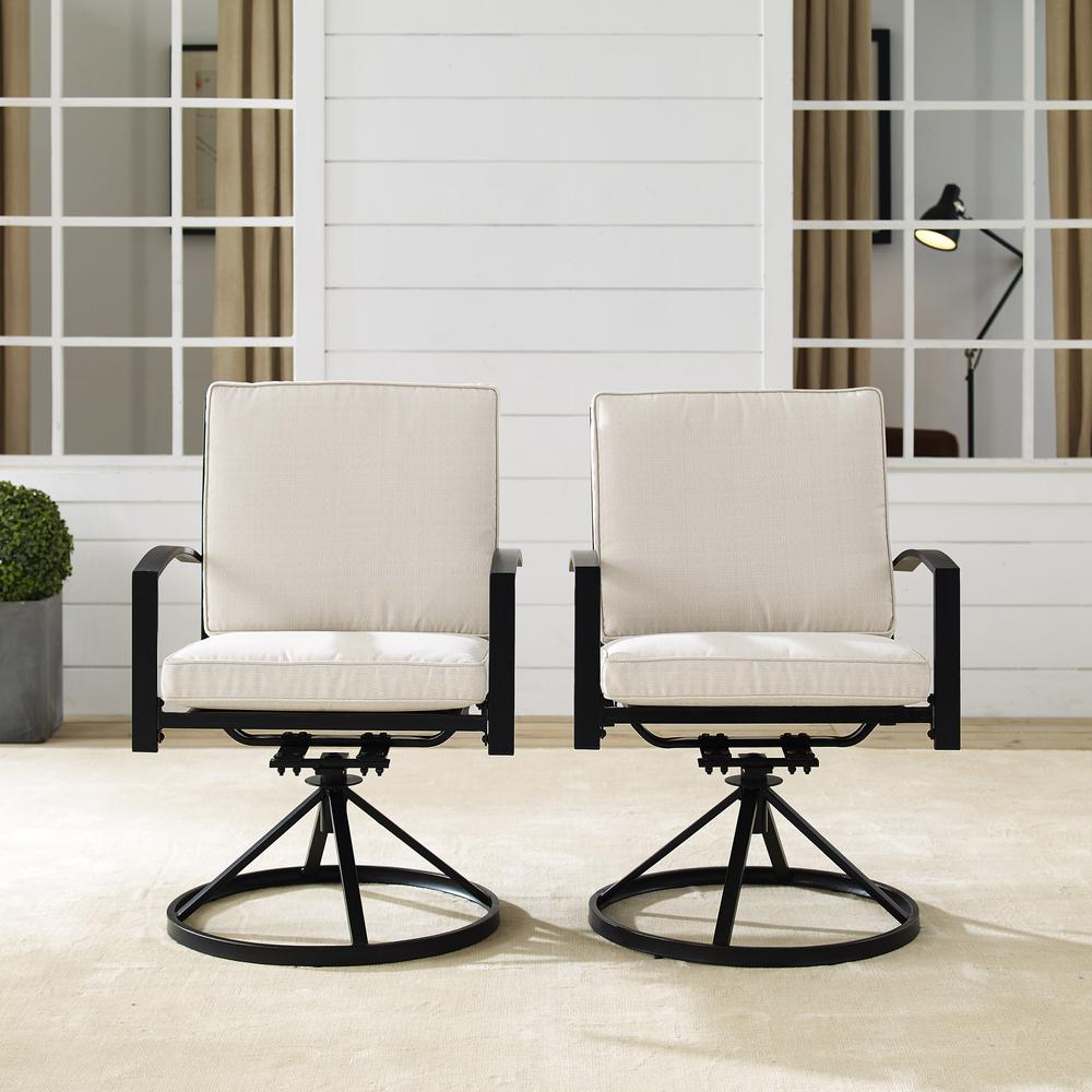 Kaplan 2Pc Outdoor Metal Dining Swivel Chair Set Oatmeal/Oil Rubbed Bronze - 2 Swivel Chairs