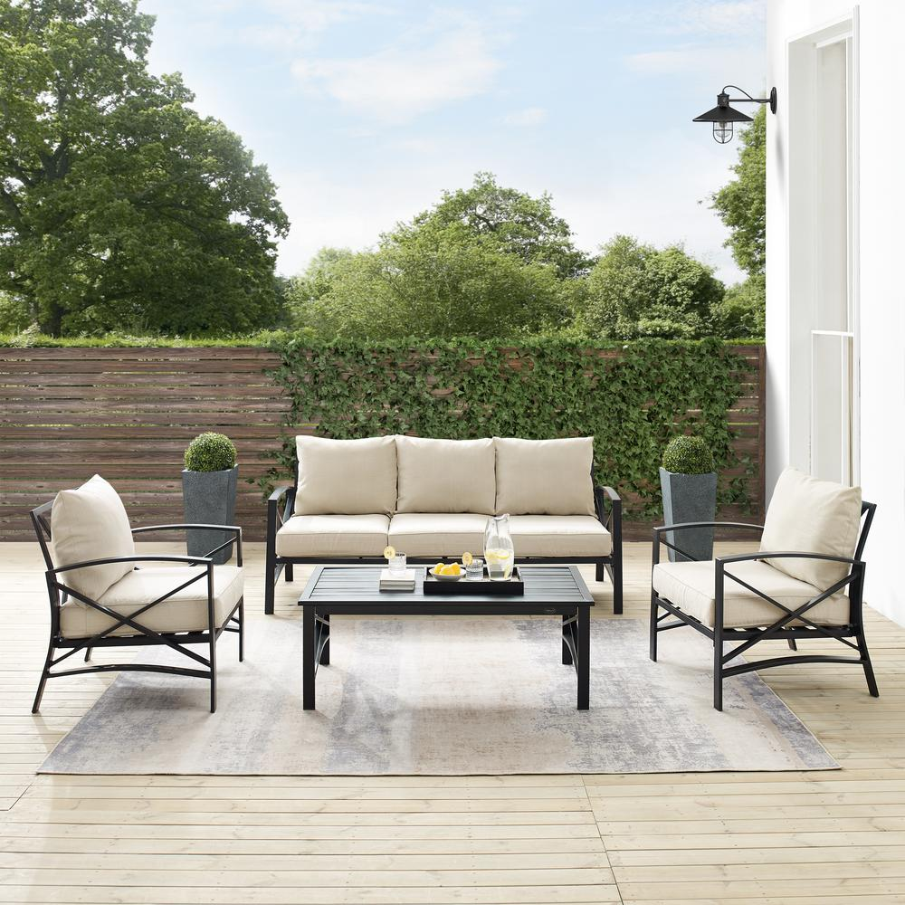 Kaplan 4Pc Outdoor Metal Sofa Set Oatmeal/Oil Rubbed Bronze - Sofa, Coffee Table, & 2 Arm Chairs