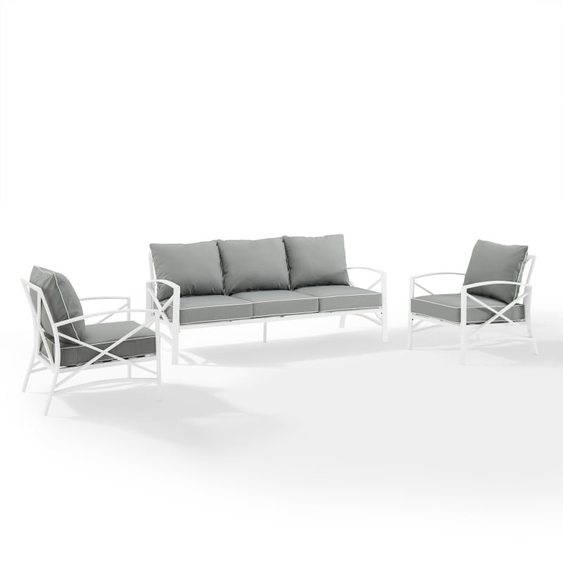 Kaplan 3Pc Outdoor Metal Sofa Set Gray/White - Sofa & 2 Arm Chairs