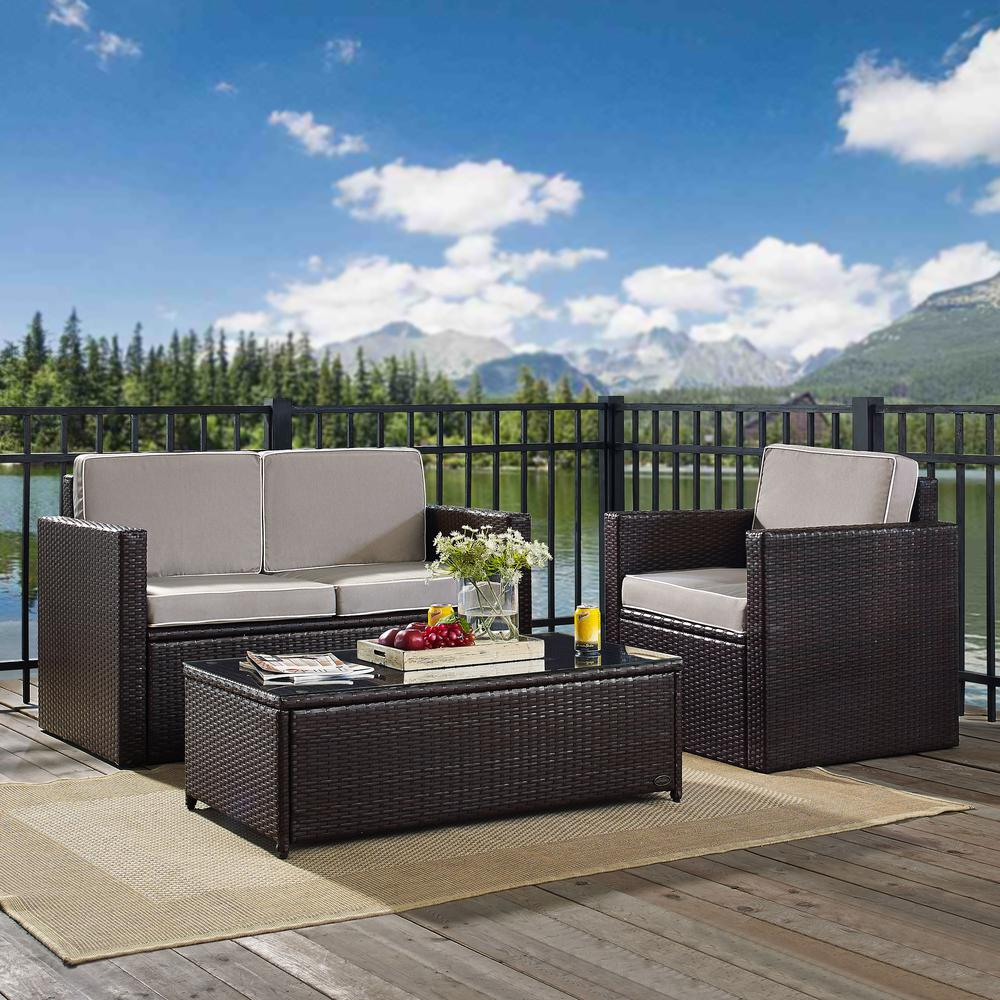 Palm Harbor 3Pc Outdoor Wicker Conversation Set Gray/Brown - Loveseat, Chair, & Coffee Table