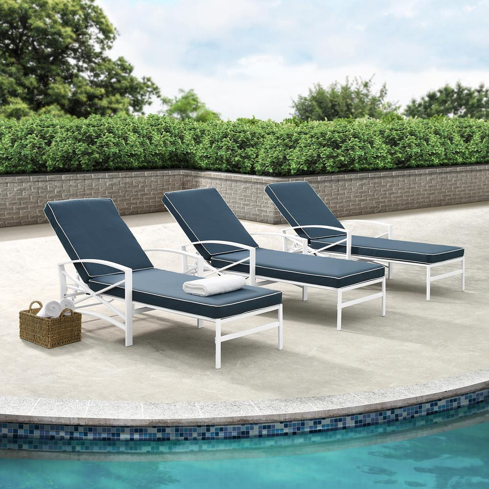 Kaplan Outdoor Metal Chaise Lounge Navy/White