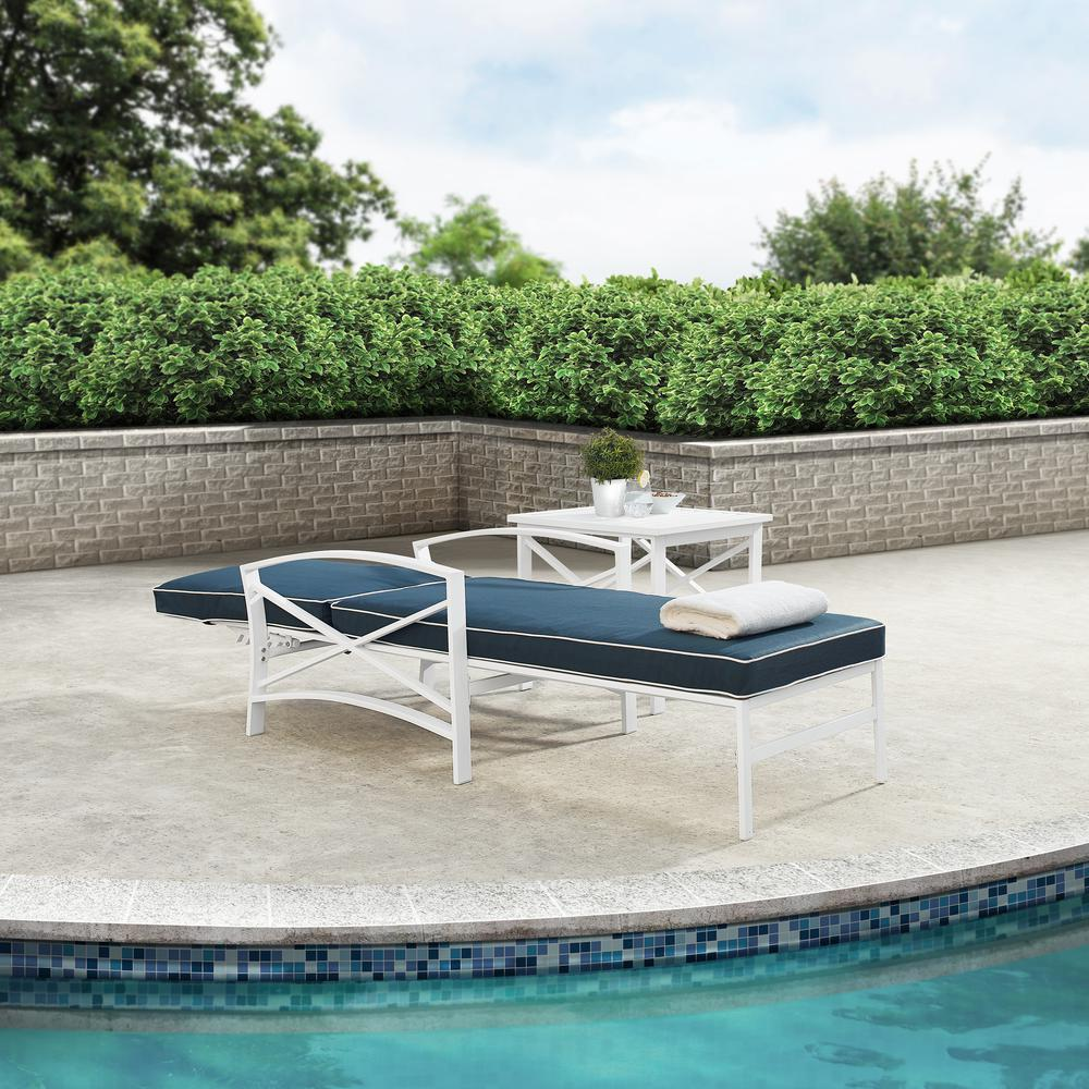 Kaplan Outdoor Metal Chaise Lounge Navy/White