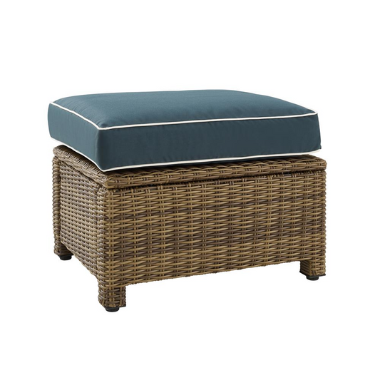 Bradenton Outdoor Wicker Ottoman Navy /Weathered Brown