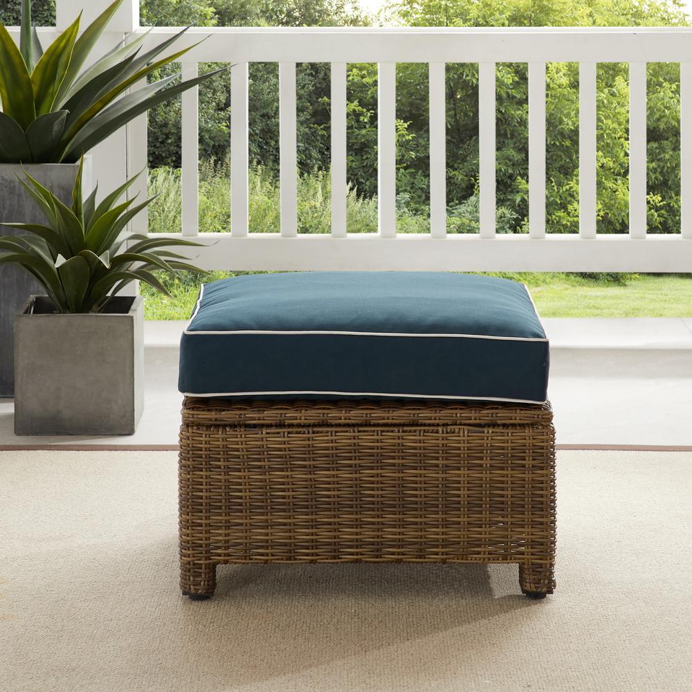 Bradenton Outdoor Wicker Ottoman Navy /Weathered Brown