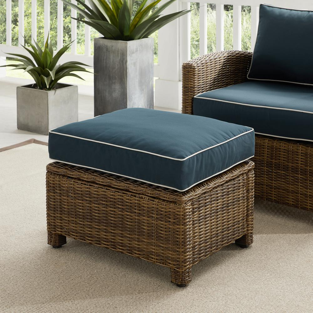 Bradenton Outdoor Wicker Ottoman Navy /Weathered Brown