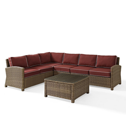 Bradenton 5Pc Outdoor Wicker Sectional Set Sangria/Weathered Brown