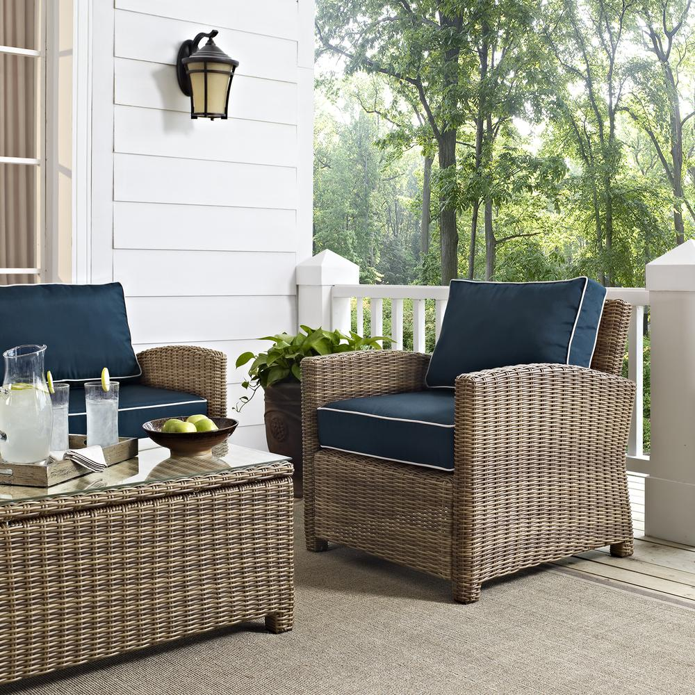 Bradenton 4Pc Outdoor Wicker Conversation Set Navy/Weathered Brown - Loveseat, Coffee Table, & 2 Arm Chairs