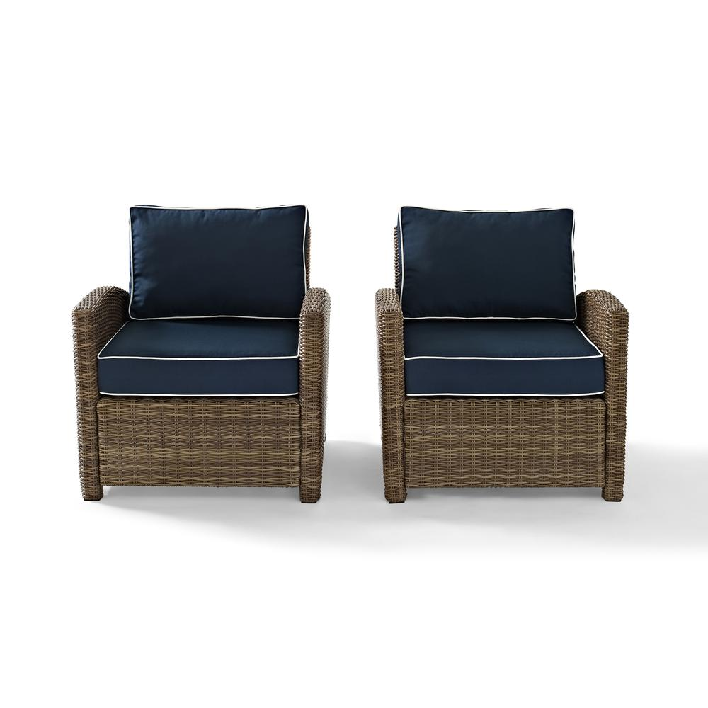 Bradenton 2Pc Outdoor Wicker Armchair Set Navy/Weathered Brown - 2 Armchairs