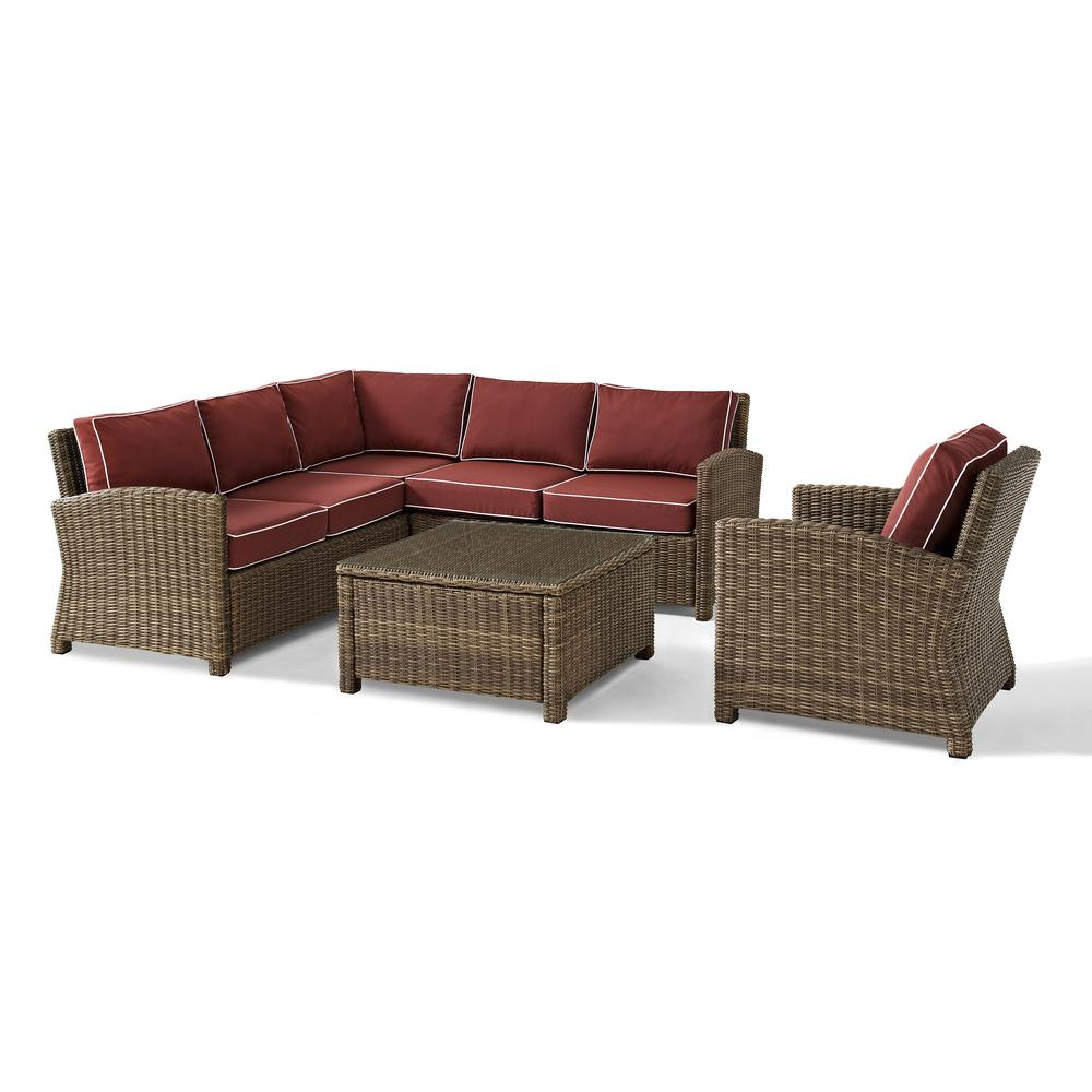 Bradenton 5Pc Outdoor Wicker Sectional Set Sangria/Weathered Brown