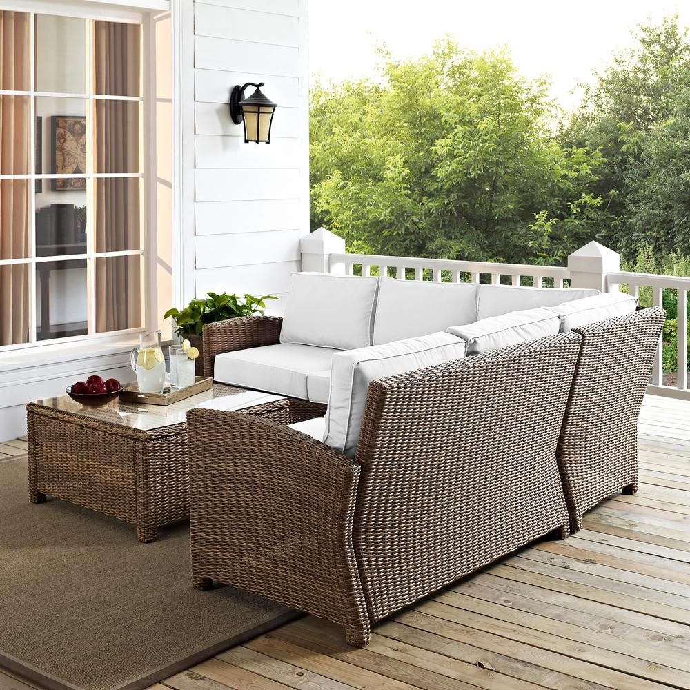 Bradenton 4Pc Outdoor Sectional Set - Sunbrella White/Weathered Brown