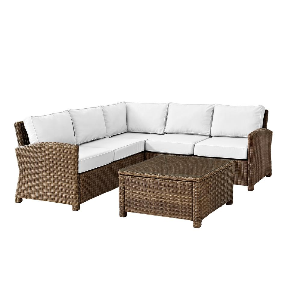 Bradenton 4Pc Outdoor Sectional Set - Sunbrella White/Weathered Brown