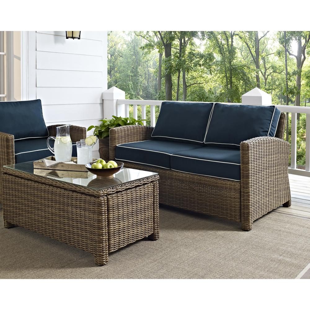 Bradenton 2Pc Outdoor Wicker Conversation Set Navy/Weathered Brown - Loveseat & Coffee Table