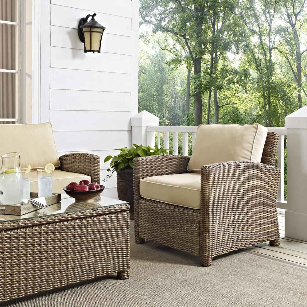 Bradenton 4Pc Outdoor Wicker Conversation Set Sand/Weathered Brown - Loveseat, Coffee Table, & 2 Arm Chairs