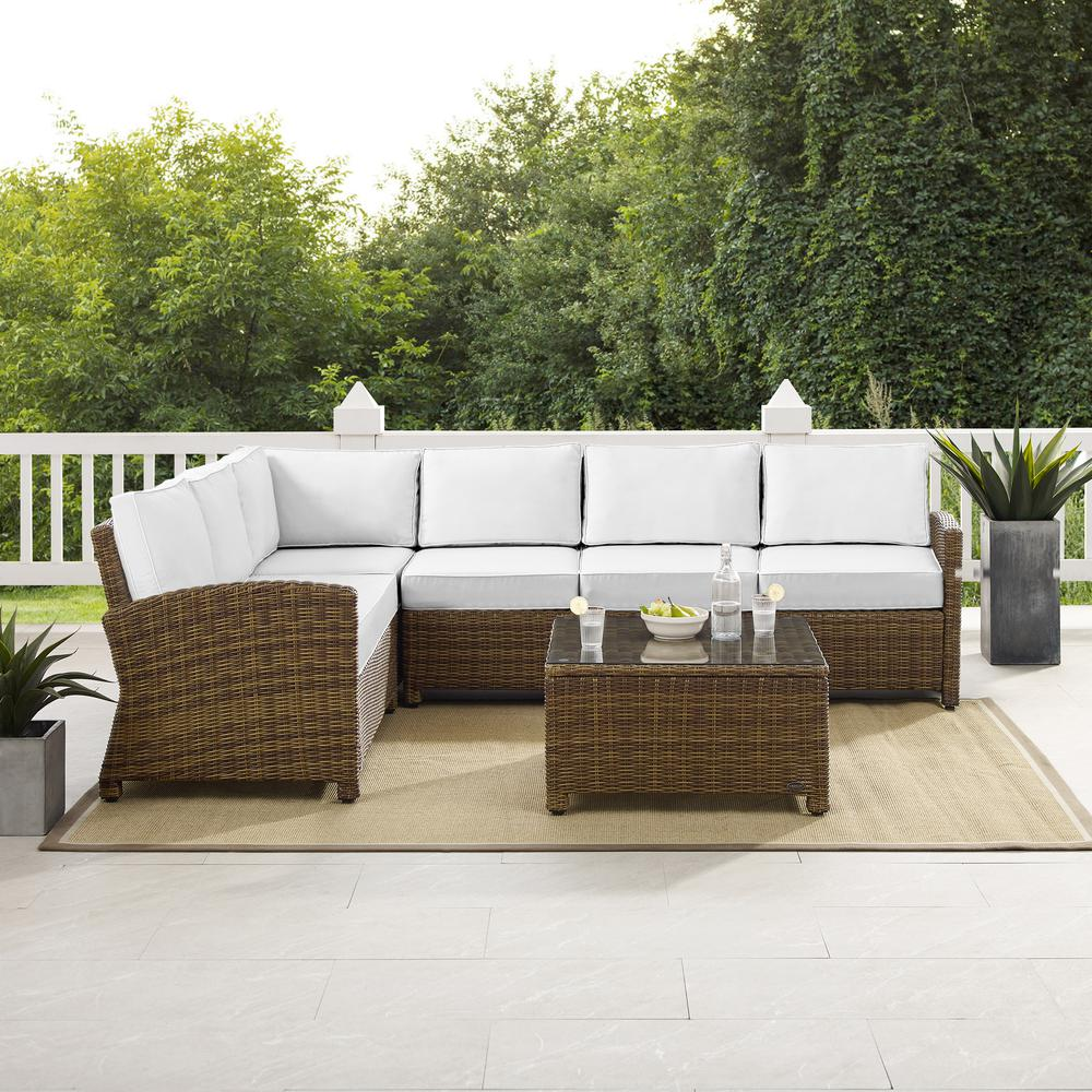 Bradenton 5Pc Outdoor Sectional Set - Sunbrella White/Weathered Brown