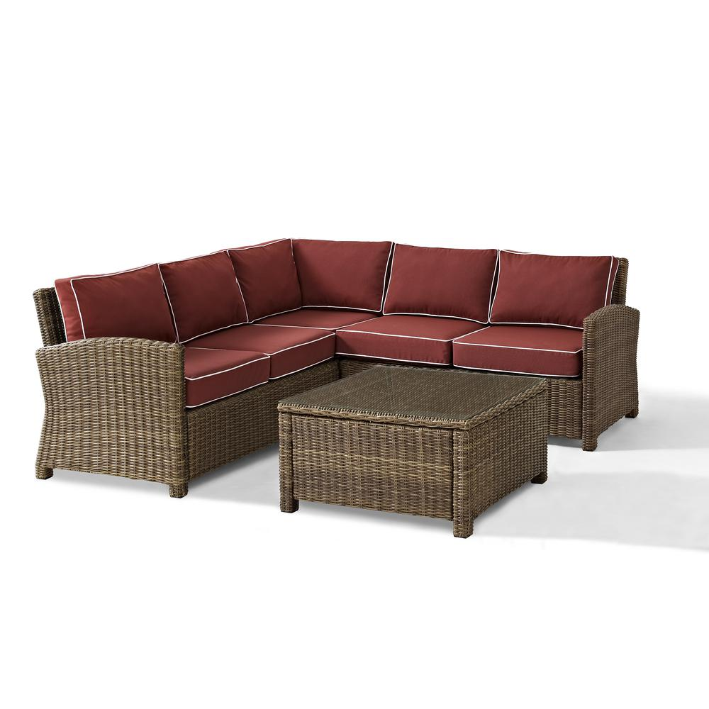 Bradenton 4Pc Outdoor Wicker Sectional Set Sangria/Weathered Brown