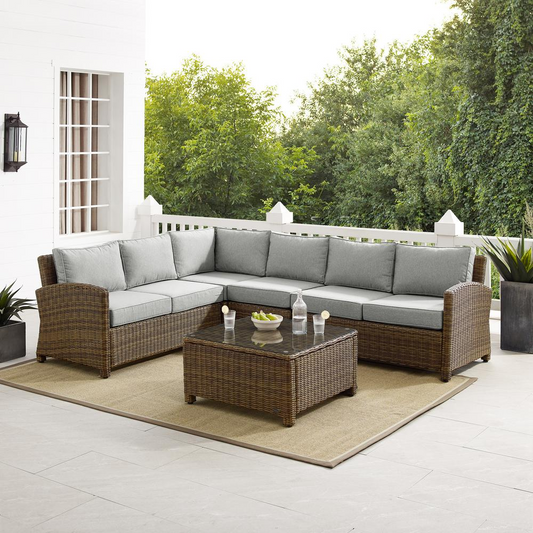 Bradenton 5Pc Outdoor Wicker Sectional Set Gray/Weathered Brown