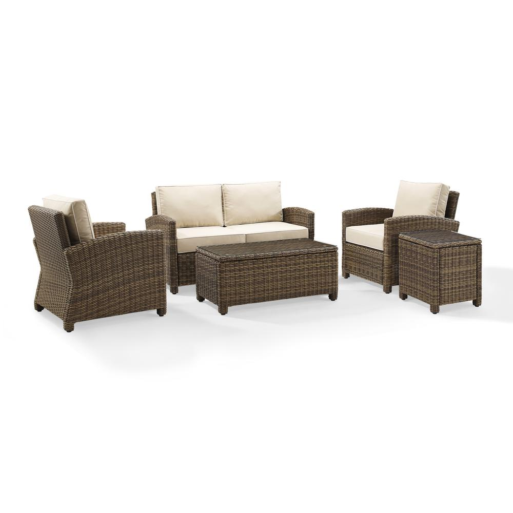 Bradenton 5Pc Outdoor Wicker Conversation Set Sand/Weathered Brown - Loveseat, Side Table, Coffee Table, & 2 Armchairs