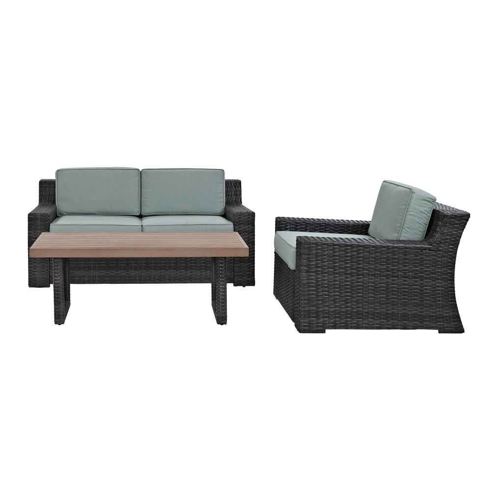 Beaufort 3Pc Outdoor Wicker Conversation Set Mist/Brown - Loveseat, Chair , & Coffee Table