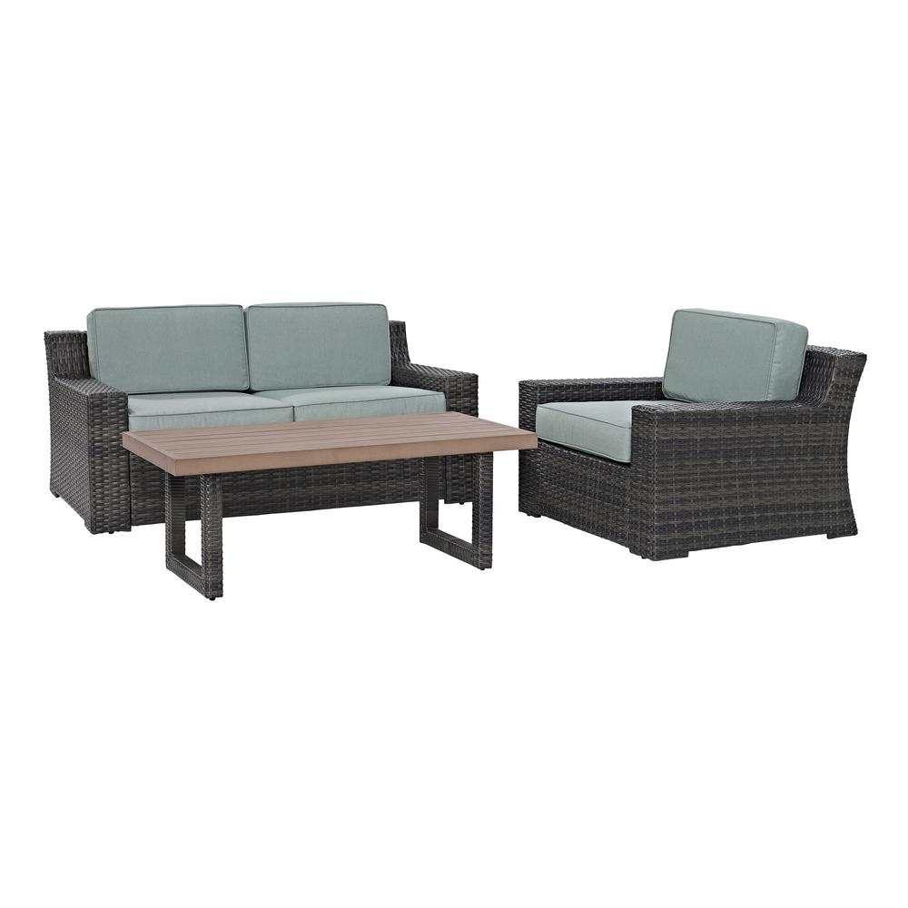 Beaufort 3Pc Outdoor Wicker Conversation Set Mist/Brown - Loveseat, Chair , & Coffee Table