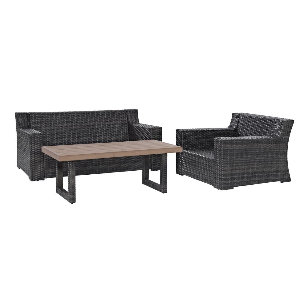 Beaufort 3Pc Outdoor Wicker Conversation Set Mist/Brown - Loveseat, Chair , & Coffee Table