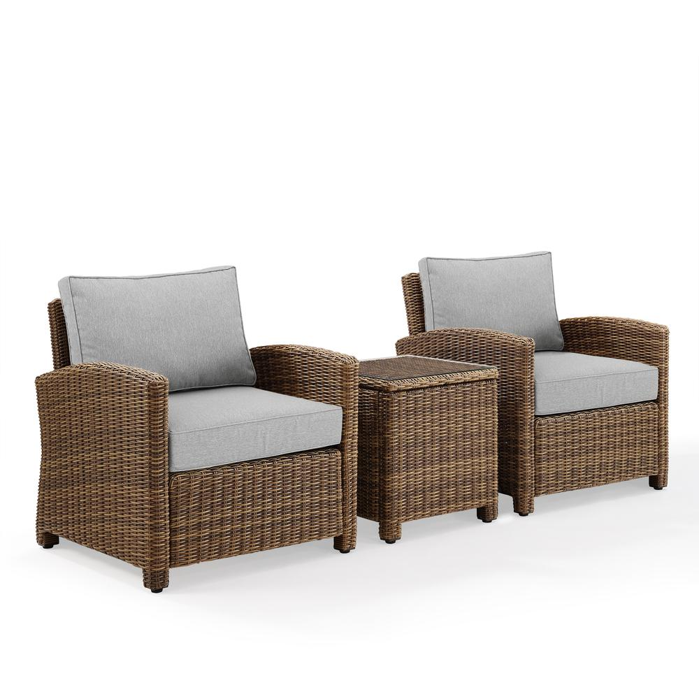 Bradenton 3Pc Outdoor Wicker Armchair Set Gray/Weathered Brown - Side Table & 2 Armchairs