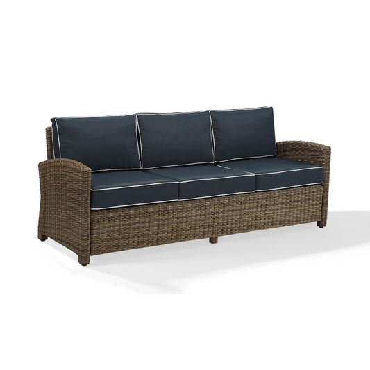 Bradenton Outdoor Wicker Sofa Navy/Weathered Brown