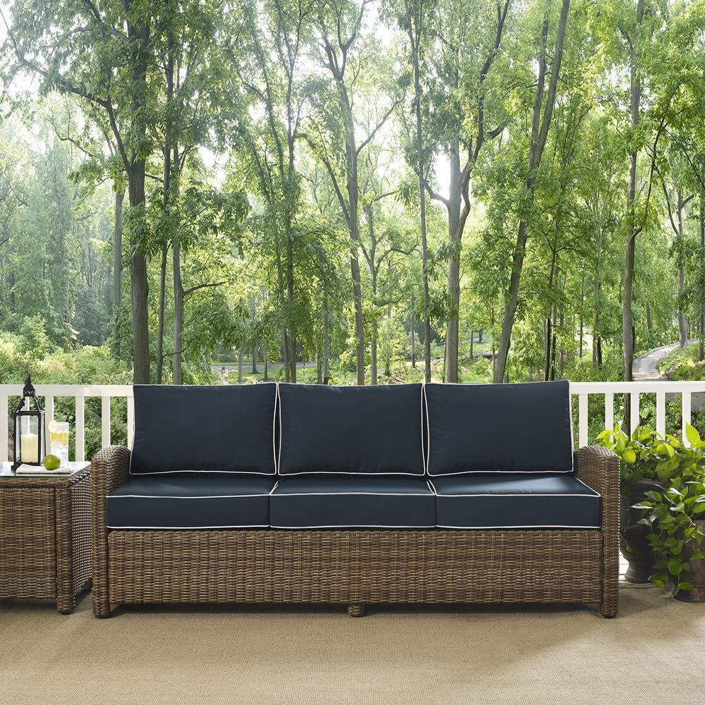 Bradenton Outdoor Wicker Sofa Navy/Weathered Brown