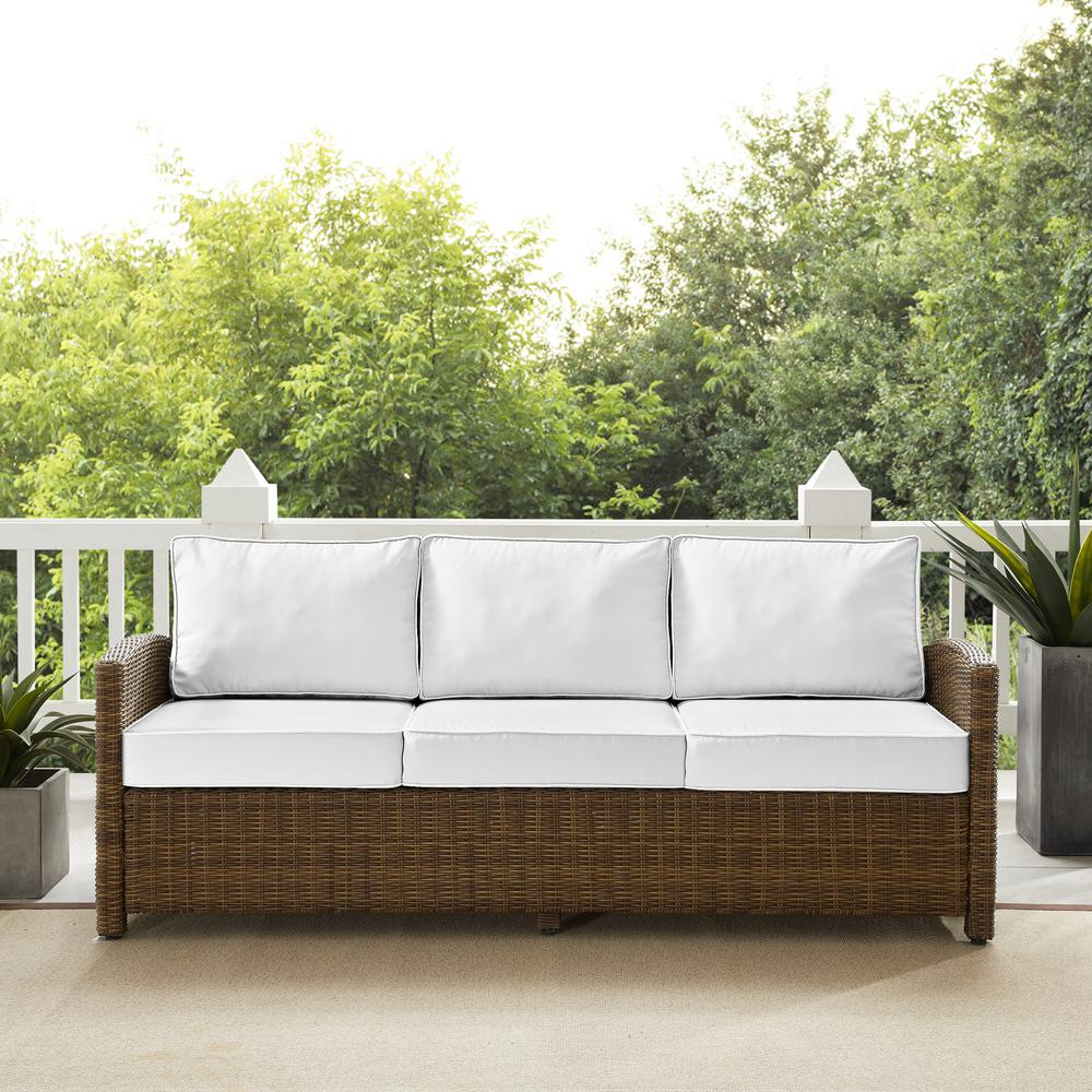 Bradenton Outdoor Wicker Sofa - Sunbrella White/Weathered Brown