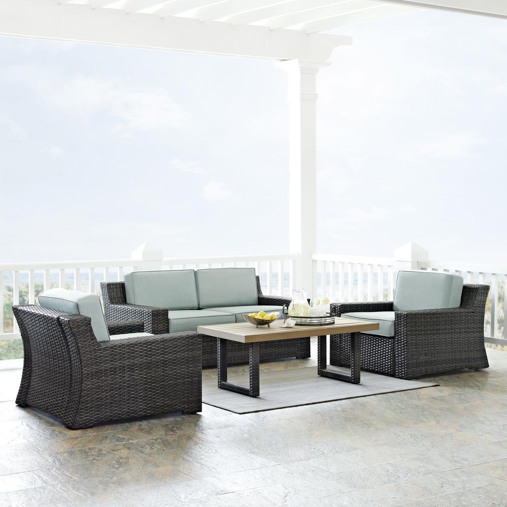 Beaufort 4Pc Outdoor Wicker Conversation Set Mist/Brown - Loveseat, Coffee Table, & 2 Chairs