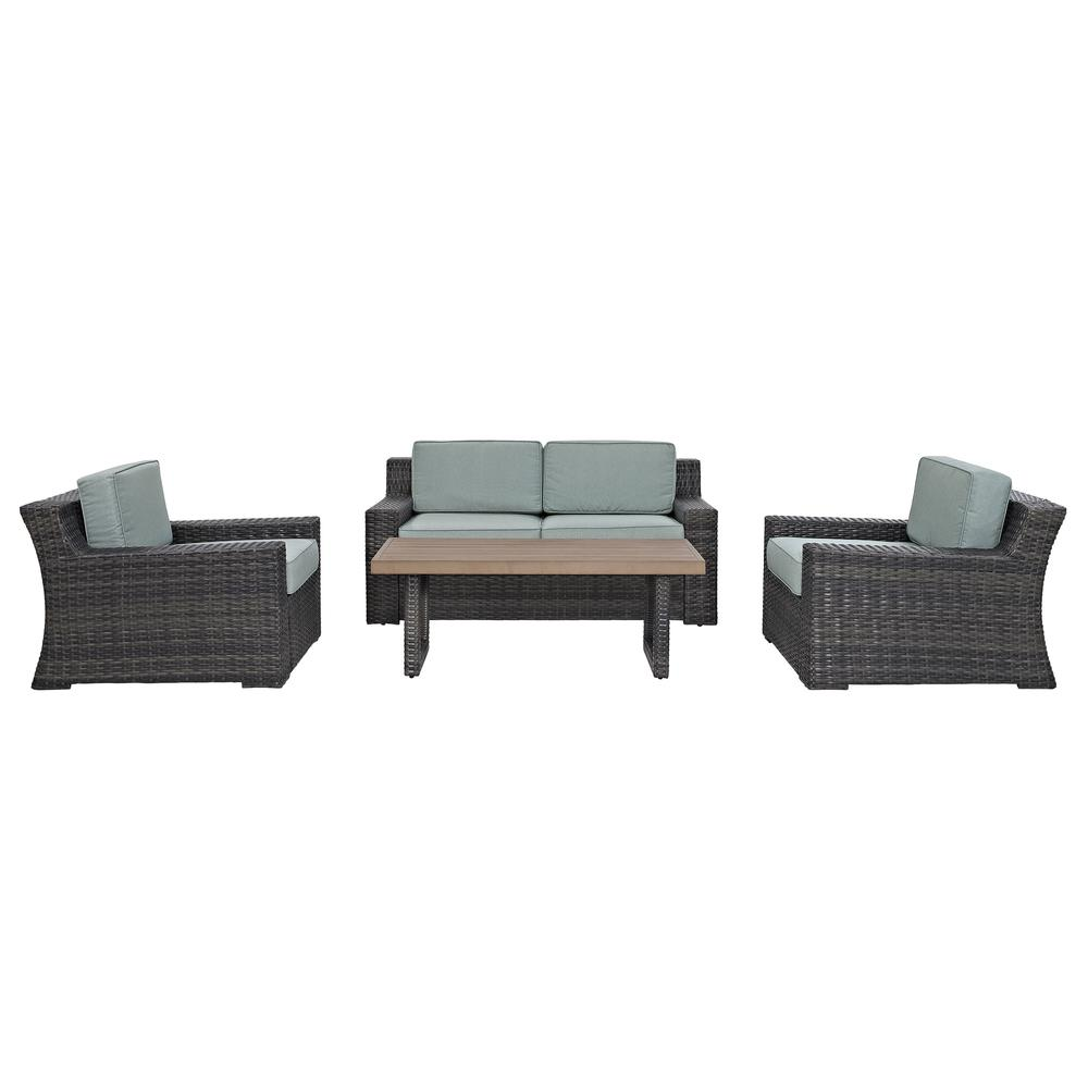 Beaufort 4Pc Outdoor Wicker Conversation Set Mist/Brown - Loveseat, Coffee Table, & 2 Chairs