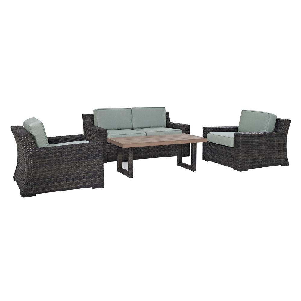 Beaufort 4Pc Outdoor Wicker Conversation Set Mist/Brown - Loveseat, Coffee Table, & 2 Chairs