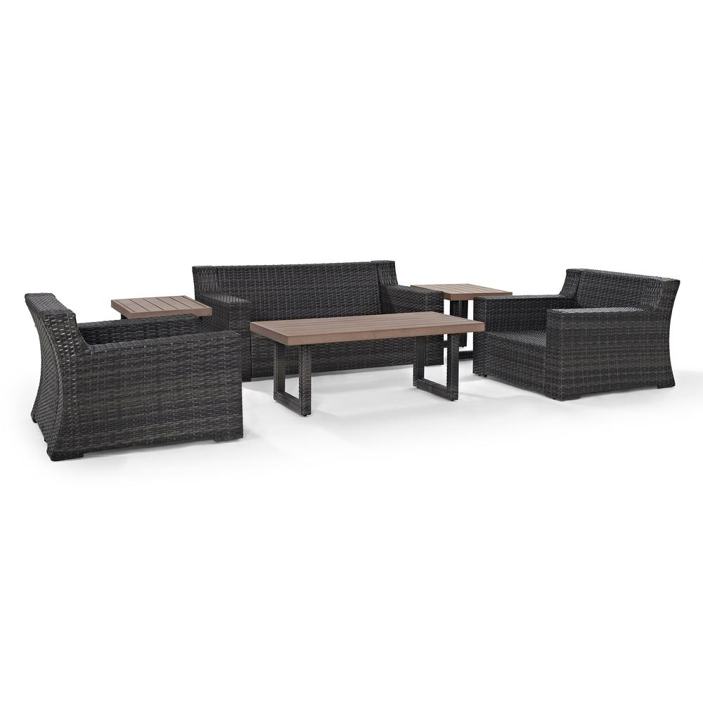 Beaufort 6Pc Outdoor Wicker Conversation Set Mist/Brown - Loveseat, Coffee Table, 2 Chairs, & 2 Side Tables