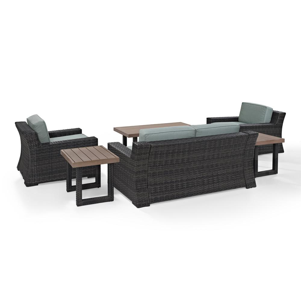 Beaufort 6Pc Outdoor Wicker Conversation Set Mist/Brown - Loveseat, Coffee Table, 2 Chairs, & 2 Side Tables