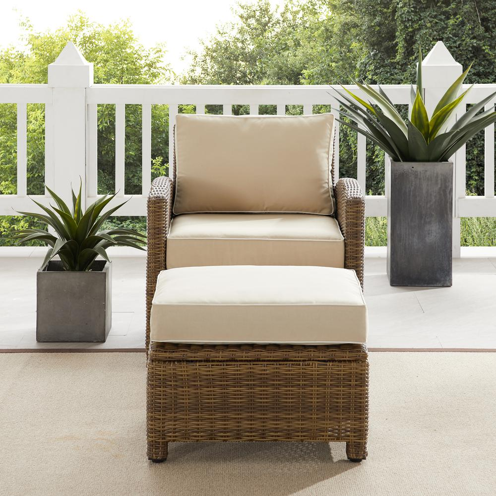 Bradenton 2Pc Outdoor Wicker Armchair Set Sand/ Weathered Brown - Armchair & Ottoman