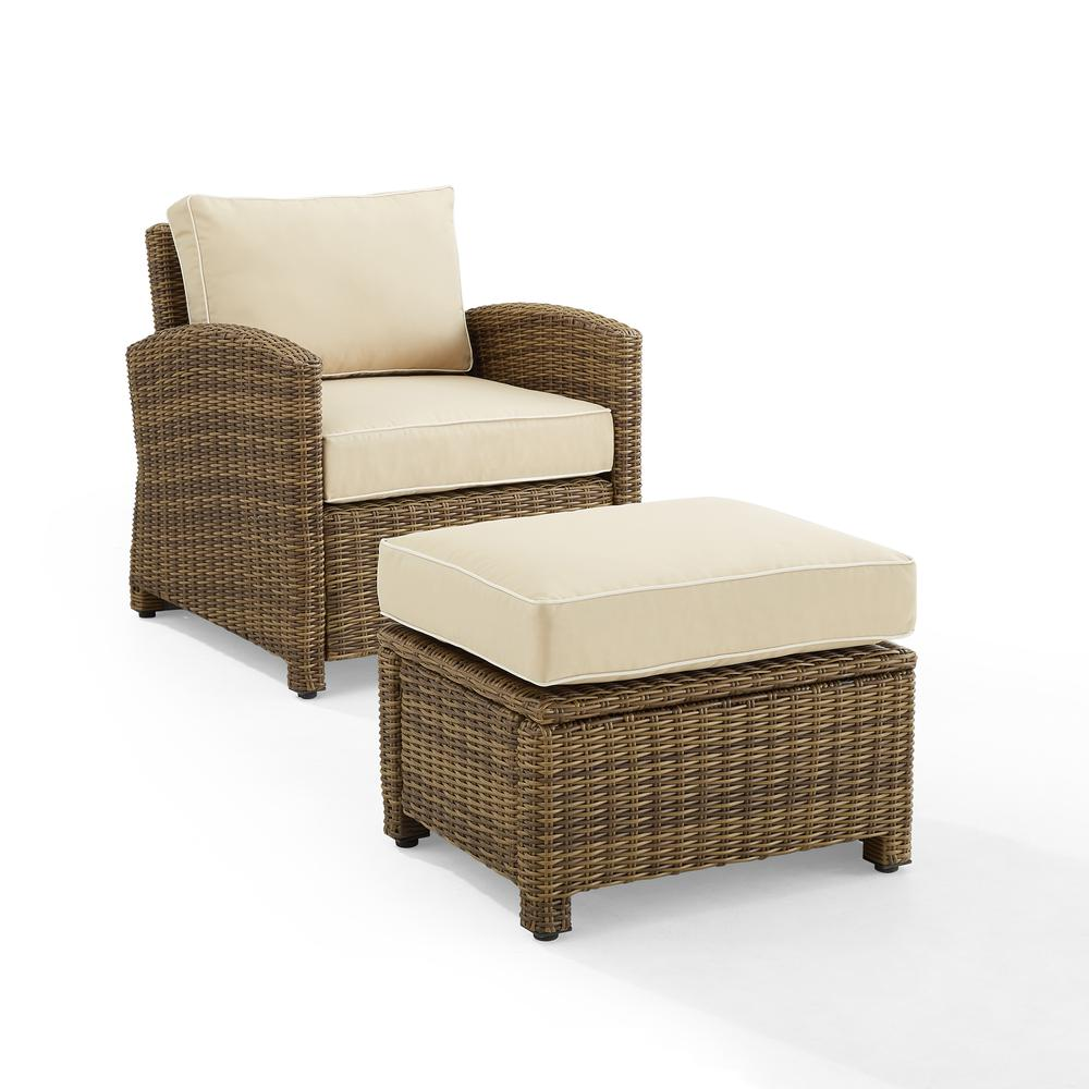 Bradenton 2Pc Outdoor Wicker Armchair Set Sand/ Weathered Brown - Armchair & Ottoman